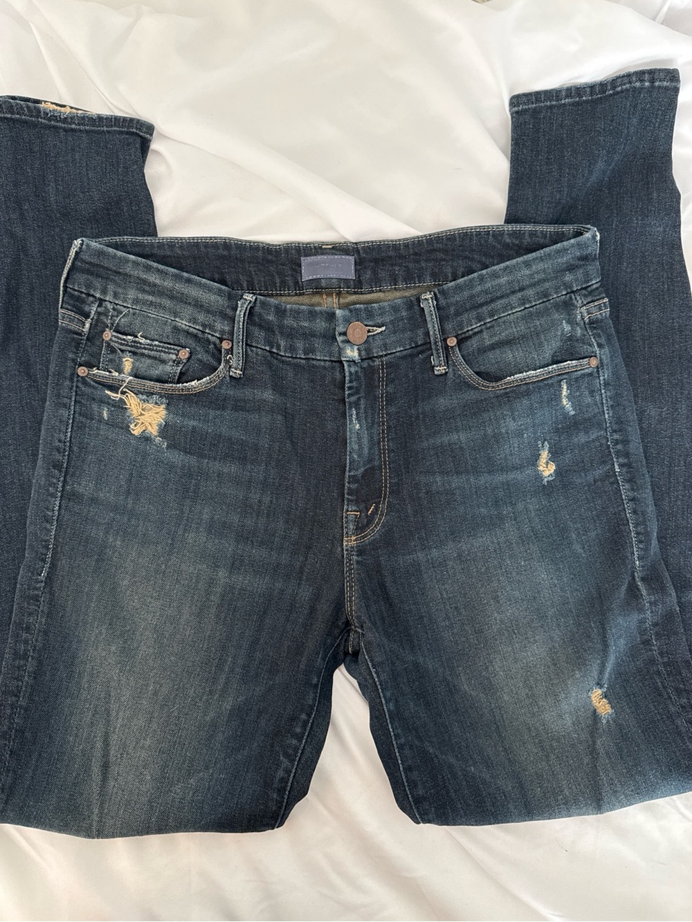 MOTHER Straight Leg the looker Jeans in Dark Indigo with Fading